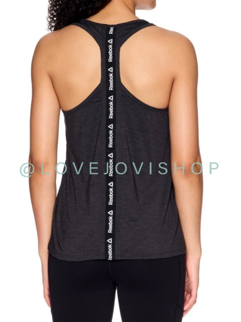 Athleisure | Racerback Tank Reebok Logo Tape Stripe Workout Top Medium